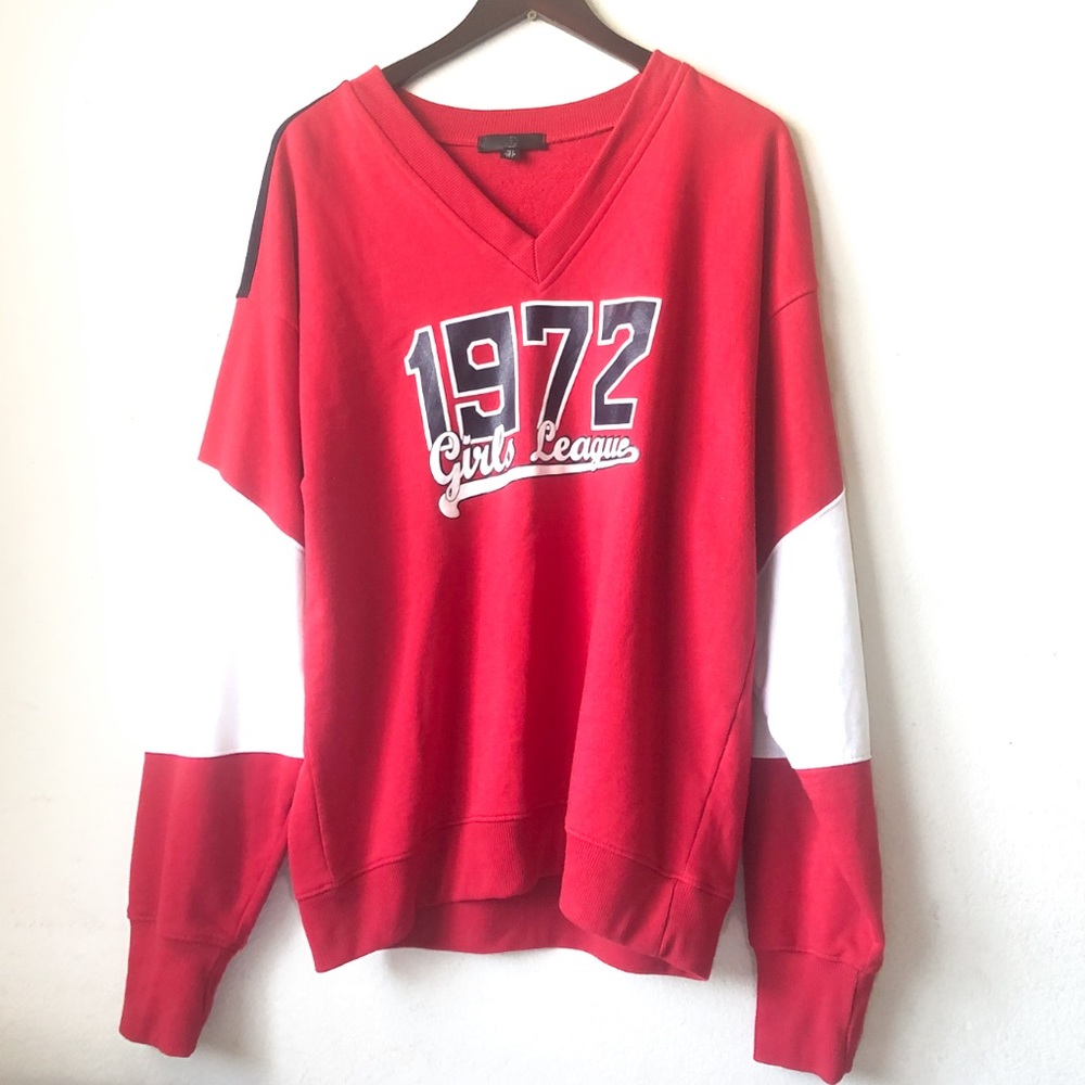 missguided 1972 red varsity oversized sweatshirt